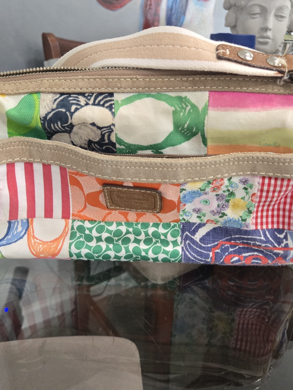 Y2K Coach Hamptons Scribble Multicolor Patchwork Small Barrel Shoulder Bag